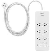 Philips Surge Protector Power Strip, 8 Ft Braided Extension Cord | 8 Outlet Extender (Wide Spaced), 2160 Joules, Flat Plug, Wall Mount, Home Office Dorm Essentials, White, SPP3673W/37