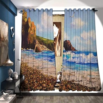 Amazon Com Window Curtain Fabric Painting Of A Sea Coast With