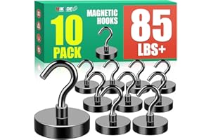 MIKEDE Black Magnetic Hooks, 85Lbs Heavy Duty Earth Magnets with Hooks for Cruise Cabin, Strong Magnet Hooks for Hanging, Super Metal Magnetic Hanger for Grill, Fridge, Kitchen - Pack of 10