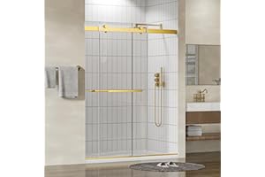 Findepot 56"-60" W x 75" H Frameless Shower Door, Double Sliding Shower Door,5/16"(8mm) Clear Tempered Glass,Silent Soft-Close Design,Brushed Gold