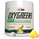 EHP Labs OxyGreens Super Greens Powder with Spirulina &amp; Chlorella, Prebiotic Fiber, Probiotics &amp; Digestive Enzymes &ndash; Antioxidant Green Superfood Supplement - 15 Serves (Pineapple)