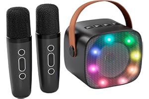 VERKB Karaoke Machine for Kids, Portable Bluetooth Speaker with 2 Wireless Microphone, Karaoke Toys Birthday Gift for Girls Age 4, 5,6,7,8,10+Year Old(Black)