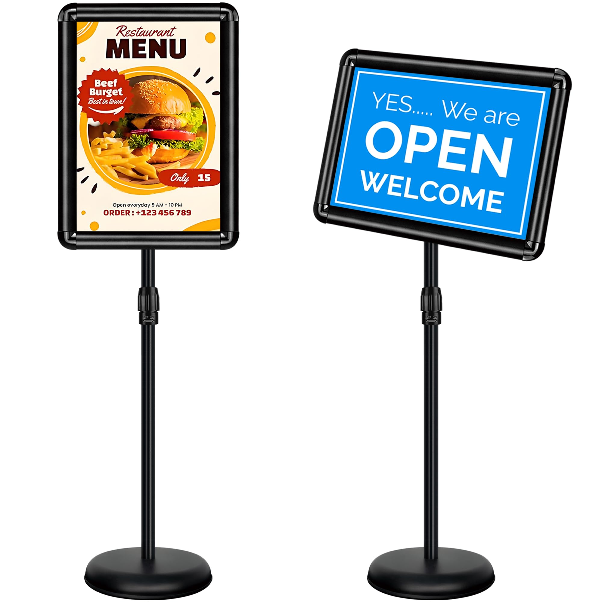 VAIIGO A3 Poster Stand, Adjustable Sign Holder & Menu Stand for Floor Display | Aluminium Snap Frame with Safety Corners & Stable Base | Signage Floor Standing for Advertising, Notice, Welcome, Black