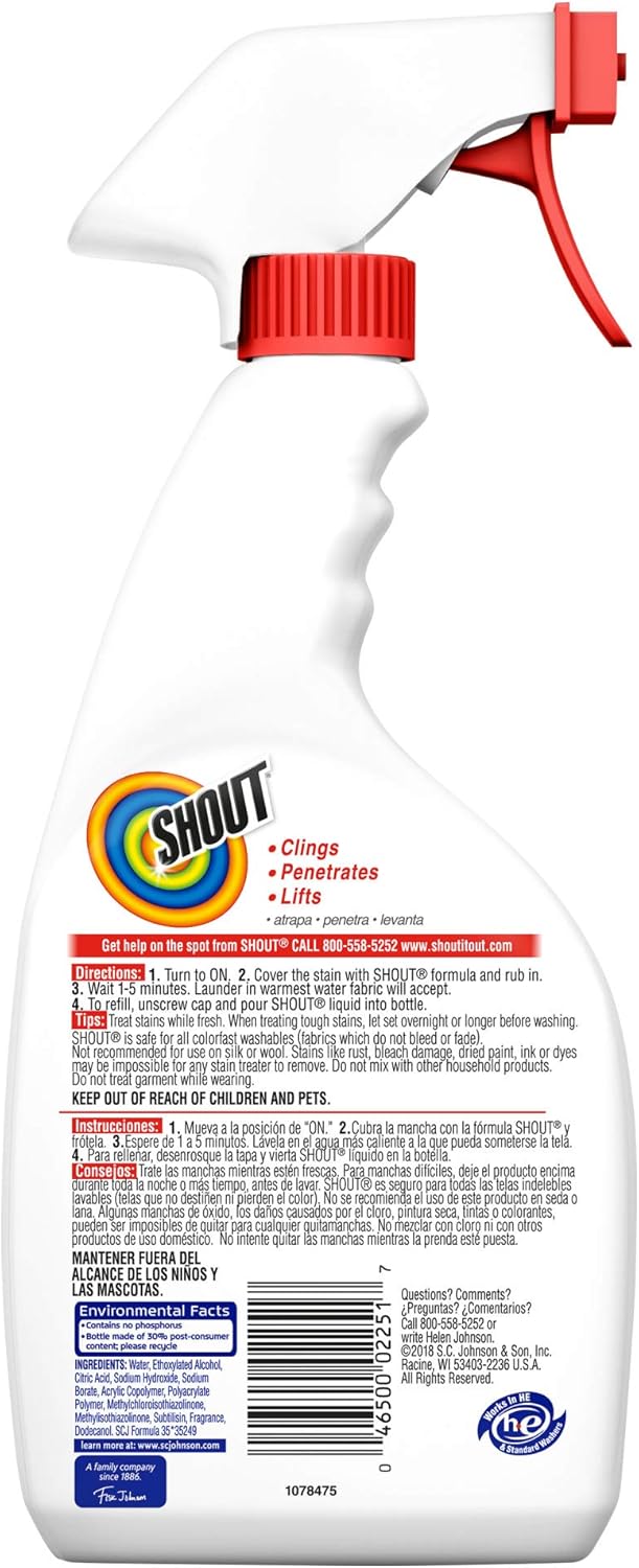 Shout Triple-Acting Laundry Stain Remover Spray Bottle for Everyday Stains, 30 fl oz Value Pack: Everything Else