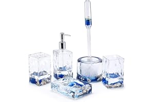 LOCCO DECOR 5 Piece Acrylic Liquid 3D Floating Motion Bathroom Vanity Accessory Set Shell