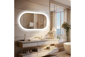 Wisfor Oval LED Bathroom Mirror: 48 x 24 Inch Illuminated Backlit Wall Mirror Dimmable Lighted Vanity Anti-Fog Makeup Mirror,