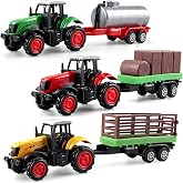 victob 3 Pack Farm Tractor Toys with Trailers &ndash; Diecast Plastic Detachable Alloy Tractors and Truck Toys for Kids, Perfect for Boys Girls Ages 3-8, Christmas Birthday Gift &amp; Cake Toppers