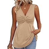 JUSTFASHIONNOW Womens Twist Front Babydoll Tank Tops Summer V Neck Sleeveless Shirts 2026 Dressy Trendy Peplum Tops