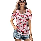 Poetesant Cold Shoulder Tops for Women Trendy Short Sleeve T Shirts Casual Summer Tops Sexy V Neck Blouses Plus Size Shirts