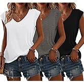 Bliwov 3 Pack Womens Cap Sleeve Tops V Neck T Shirts Summer Spring Outfits Beach Vacation Fashion Tee Blouse Workout Clothes