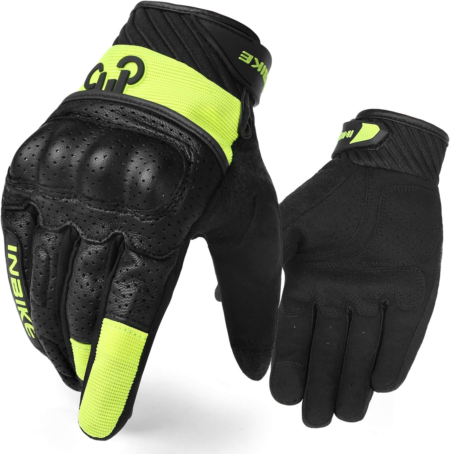 INBIKE Motorcycle Gloves for Men and Women Touchscreen Breathable Full Finger Motorbike Gloves for BMX ATV MTB Riding, Green L