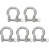 PATIKIL 5Pcs Stainless Steel Bow Shackle, 3/10"(8mm) Bow Screw Pin Large Screw Shackles for Boat Sailboat Chain Rigging Clasp Paracord Jewelry Marine Tackle, Silver Tone