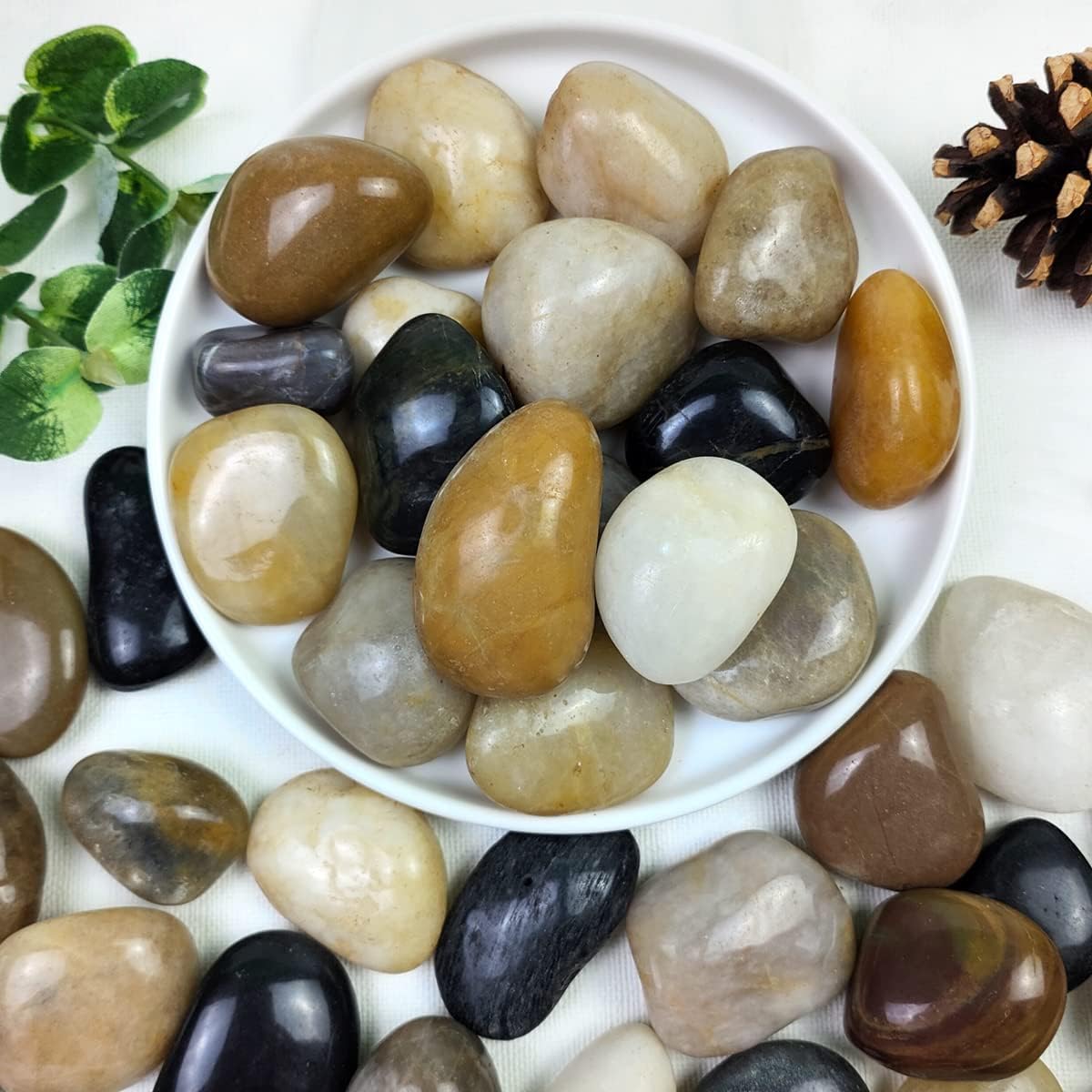 Hardscaping Materials - YISZM 5lbs Pebbles for Indoor Plants, 1-2 Inch Mixed Color High Polished River Rocks Outdoor Decorative Stones Vase Filler Fish Tank Aquariums Landscaping Garden Outdoor and Indoor DIY