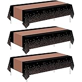 Childom 3 Pack Graduation Tablecloth,Graduation Decorations Class of 2026 Graduation Party Decorations,54"x108"Black Rose and Gold Plastic Table Cloth Disposable for Home,School,Birthday,Wedding,Party