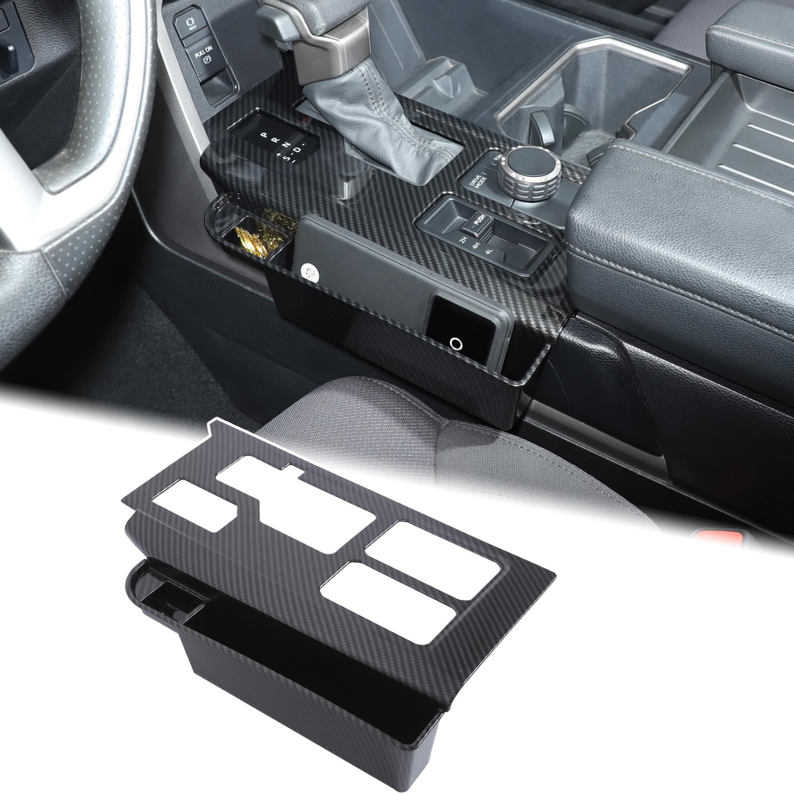Aunginsy Central Control Gear Shift Panel Trim Cover With Storage Box Compatible with Toyota Tundra/Sequoia 2022-2024 2025 Car Gear Shifter Scratch Protector Frame Decoration ABS Accessories, With 4WD Image