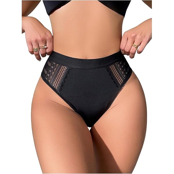 OYOANGLE Women's High Waisted Boyshorts - Striped Mesh Tummy Control Panties