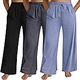 Neer 3 Pack Women's Plus Size Pants Wide Leg Lounge Yoga Pants Casual Baggy Drawstring High Waist Sweatpants with Pockets