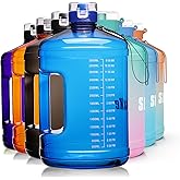 SLUXKE Gallon Big Water Bottle with Handle, 128oz Leakproof BPA Free Fitness Sports Water Bottle with Motivational Time Marker & Wide Mouth Ensure You Drink More Water