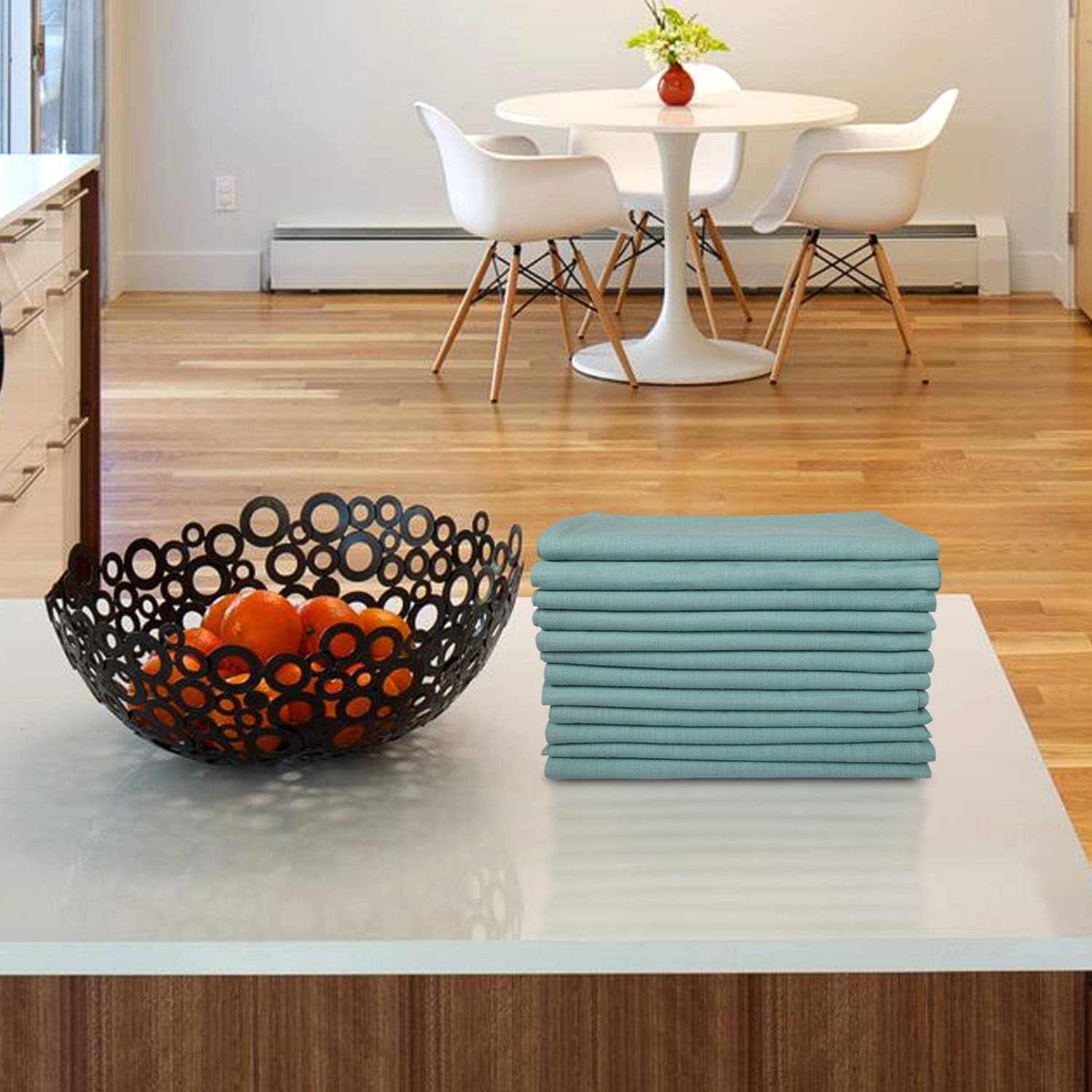 Urban Villa Solid Slub Aqua Color Dinner Napkins Everyday Use Premium Quality 100% Cotton Set of 12 Size 20X20 Inch Over sized Cloth Napkins with Mitered Corners Ultra Soft Durable Hotel Quality: Kitchen & Dining