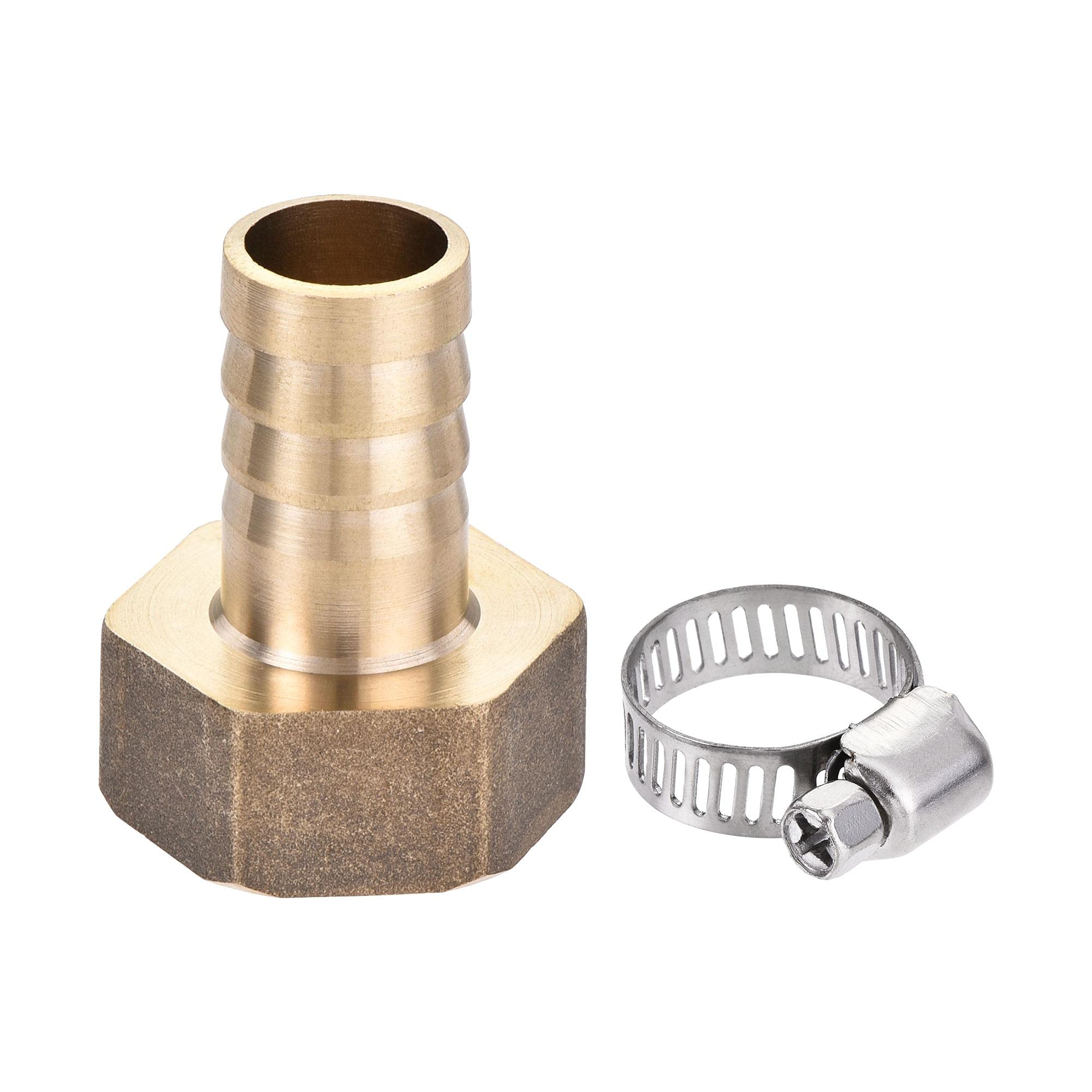 sourcing map Brass Barb Hose Fitting Connector Adapter 16mm Barbed x G3/4 Female Pipe with Hose Clamp and Washer