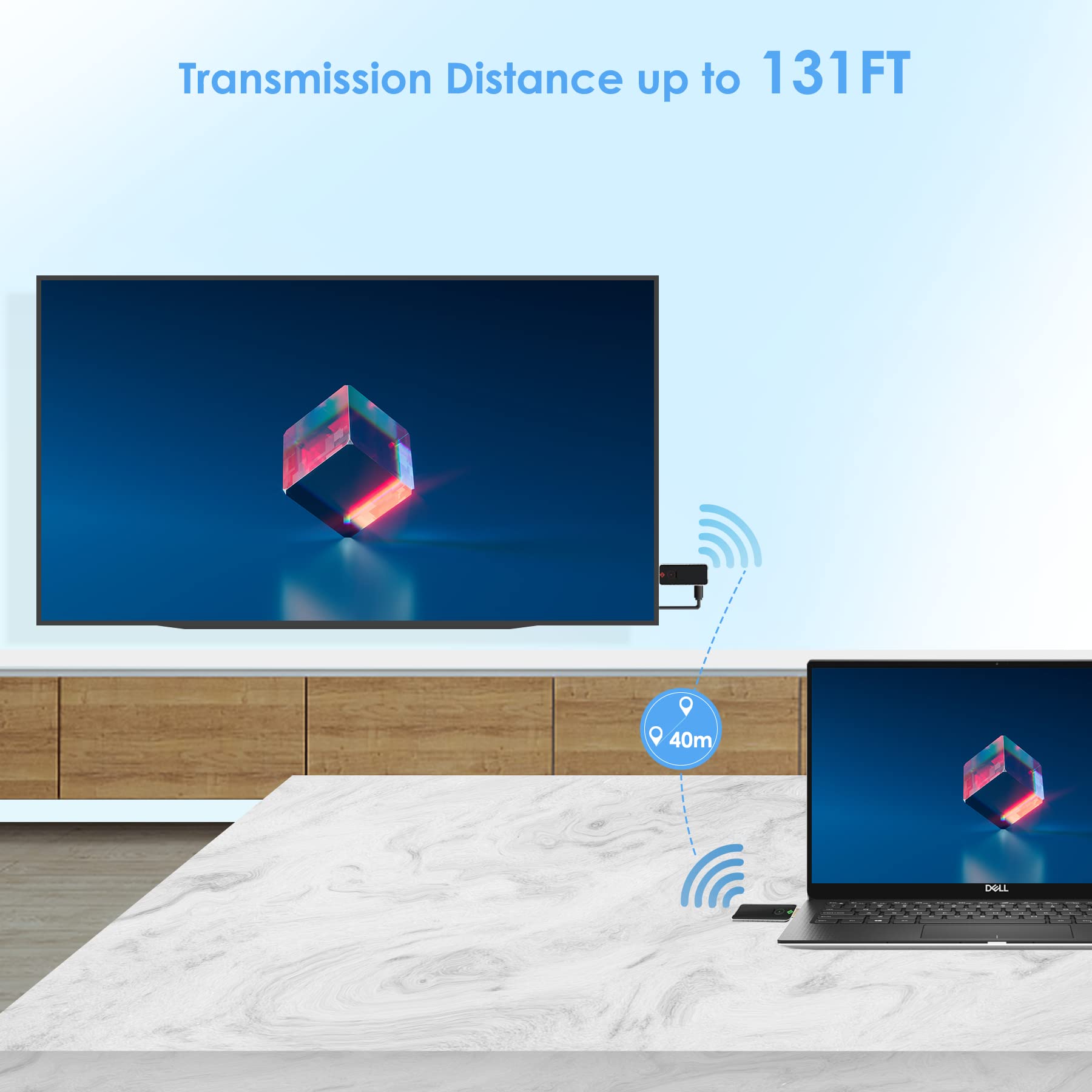 Wireless HDMI Transmitter and Receiver,Wireless HDMI Extender Kit,Plug and Play,131FT 1080P Full HD Wireless Extender Streaming Video Audio for Smartphone/Laptop/PC to TV/Monitor/Projector- Ask Nano