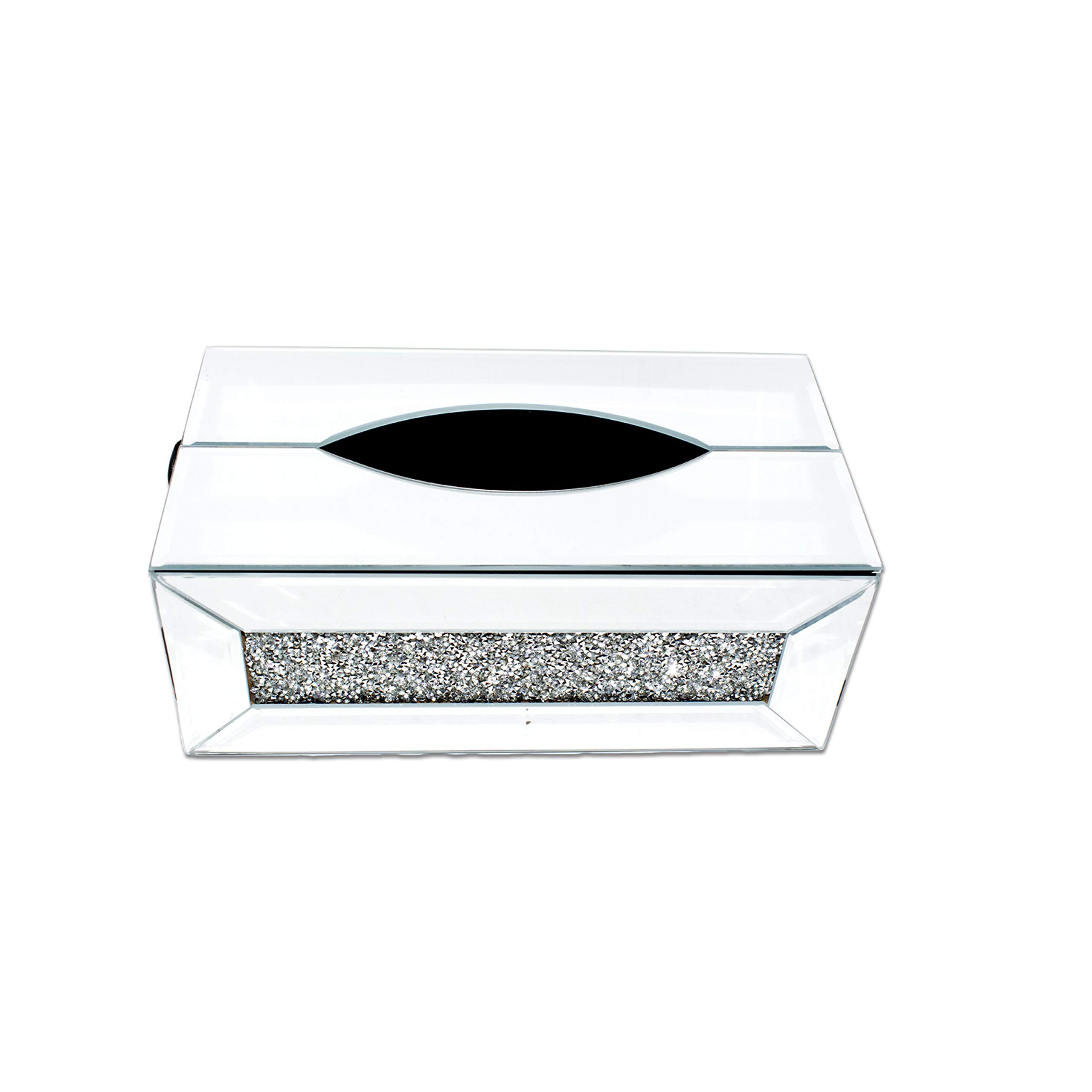 Amazing Gift Sparkly Glass Mirrored Tissue Box with Silver Crystal Crushed Diamonds - Chic Home Decor and Stylish Table Napkin Holder - Ideal for Bathroom and Facial Tissues