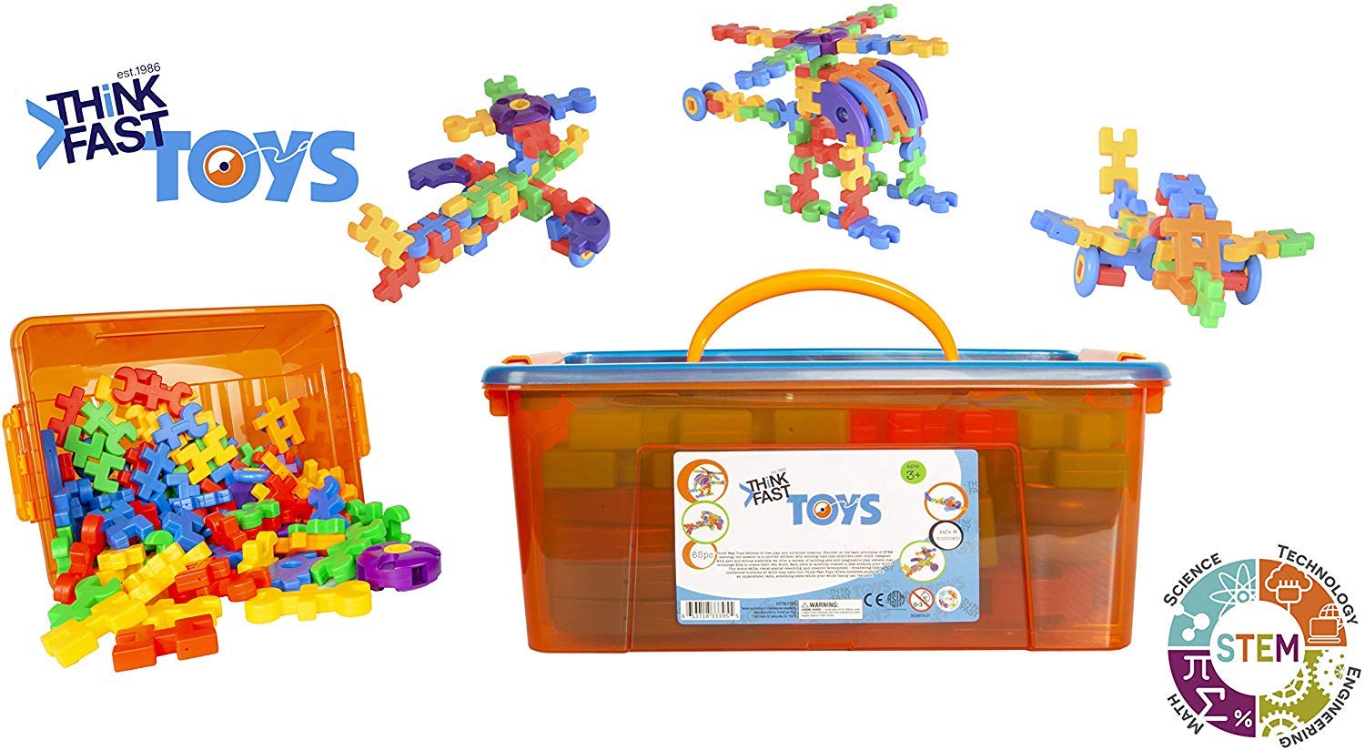 Think Fast Toys - Aircraft Engineering Manipulatives Set (65 Pieces) - Includes Storage Tub and Instruction Booklet - STEM and Learning from Home Toys
