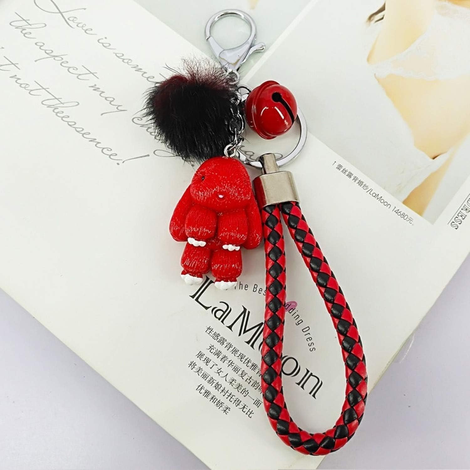 Keychain - Fur Ball Key Women Bags Pendant Decoration Poms Keyring Fashion Easter Gifts - Red