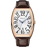 Tiong Men’s Barrel-Shaped Quartz Watch - Colorful Number Dial, Black Leather Strap, Stylish Design, Ideal Gift with Box