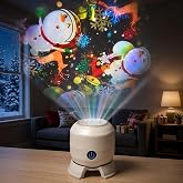 Dynamic Rotating Christmas Projector Light, 360&deg; Snowman Reindeer Snowflake Night Light with Adjustable Brightness, 5D Holographic USB Rechargeable Lamp for Holiday Decor, Bedroom, Kids Room &amp; Gift