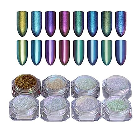 Born Pretty 8stk/set Schimmer Nagel Puder Chrom Pigment Nail Glitter Chamäleon Pulver