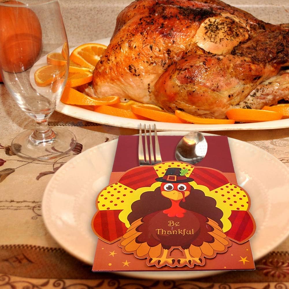 FUNARTY 20pcs Thanksgiving Cutlery Holder Set for Thanksgiving Turkey Utensil Decor, Autumn Fall Harvest Party Favor Supply Table Decoration: Home & Kitchen