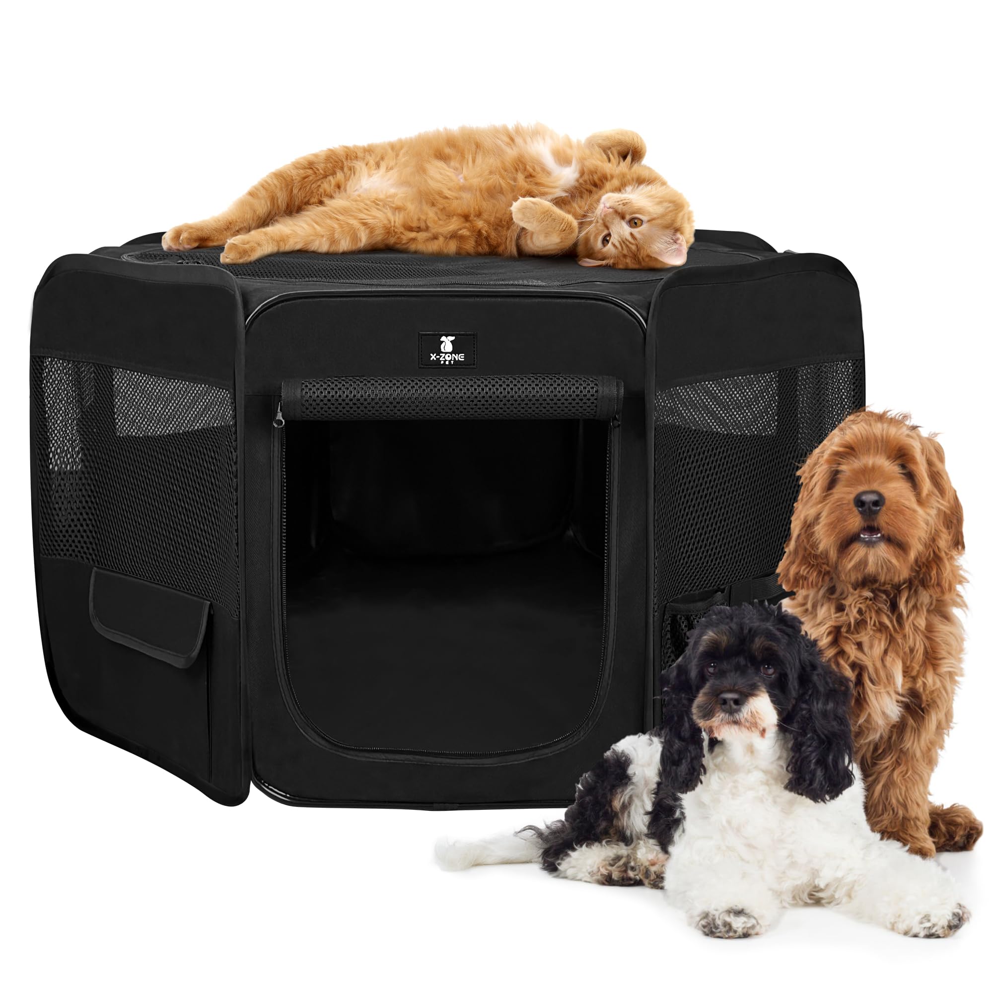 Photo 1 of X-ZONE PET Dog Playpen Portable Pet Play Pens for Puppies, Cat, Rabbit, Chicks, Foldable Exercise Play Tent Kennel Crate, Indoor/Outdoor Travel Camping Black Medium