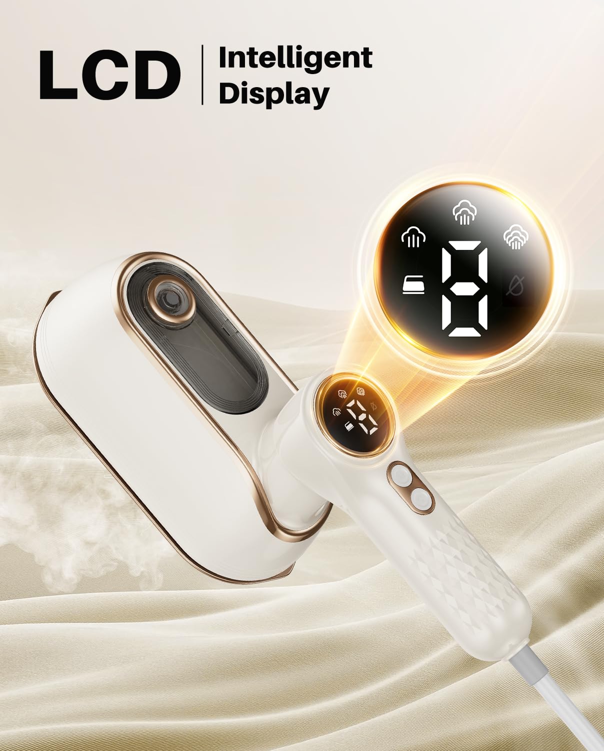 1200W Portable Travel Steamer Iron for Clothes - 4 Modes, LCD Display, 10S Fast Heating, 180° Swivel Handle, Powerful Wrinkle Remover for Home, Dorm, and Travel – White