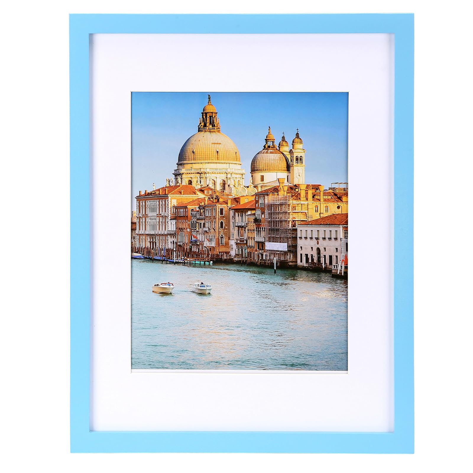 Photo 1 of wyooxoo 11x14 Picture Frame Made of Solid Wood Blue Photo Frames Display Pictures 8x10 with Mat or 11x14 Without Mat Colorful Frame For Tabletop Display or Wall