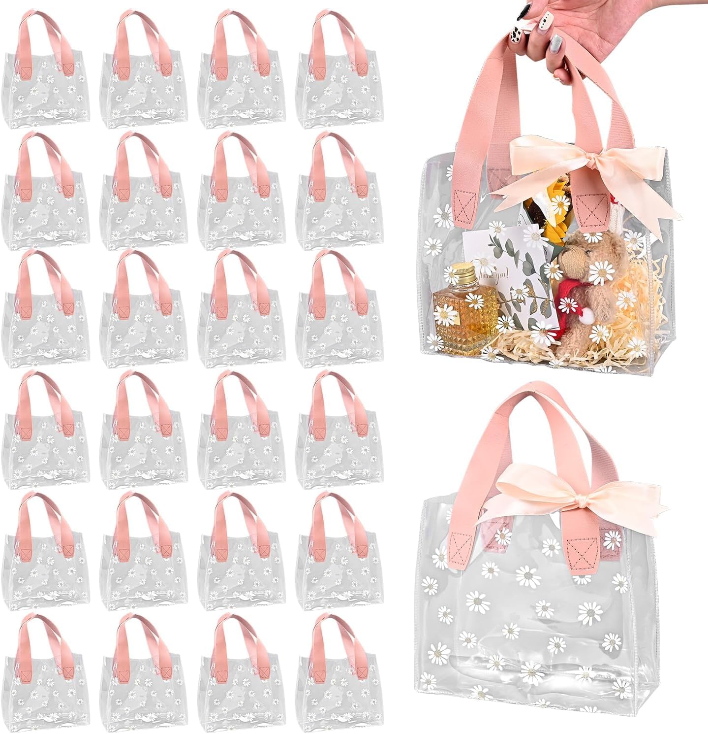 TSAZZZ 24 Pcs Clear Daisy Gift Bags With Handles Plastic PVC Goodie ...