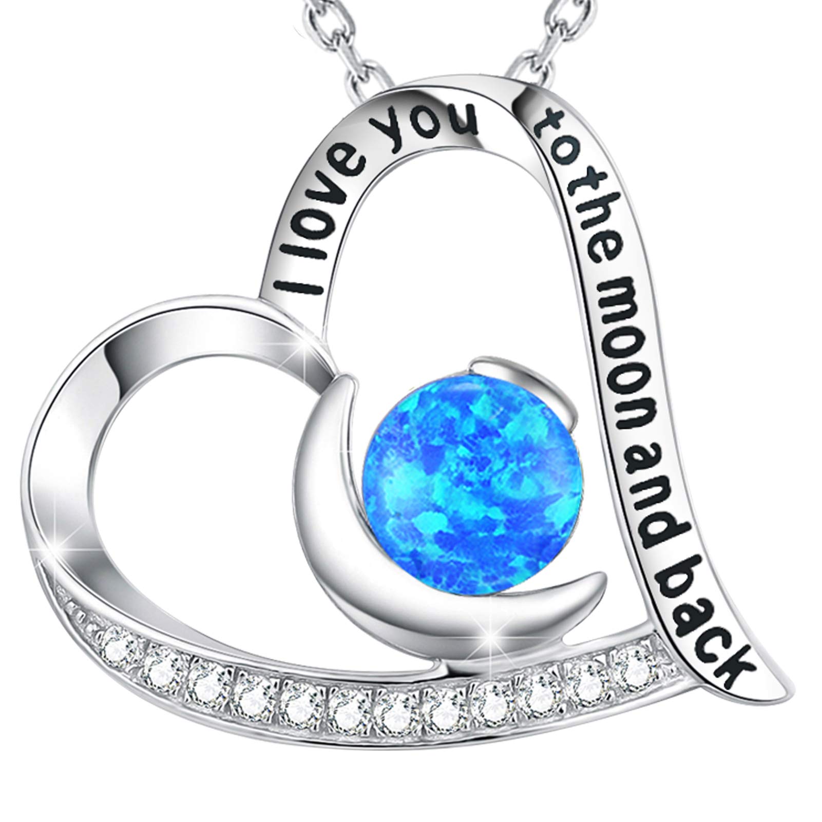 GinoMay Blue Opal Jewellery Women Mothers Day Birthday Gifts her October Birthstone Necklace to the Moon and Back Jewellery Sterling Silver