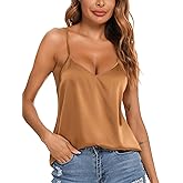 VIDUSSA Womens Silk Satin Tank Tops V Neck Casual Cami Sleeveless Camisole Blouses Summer Basic Tank Shirt