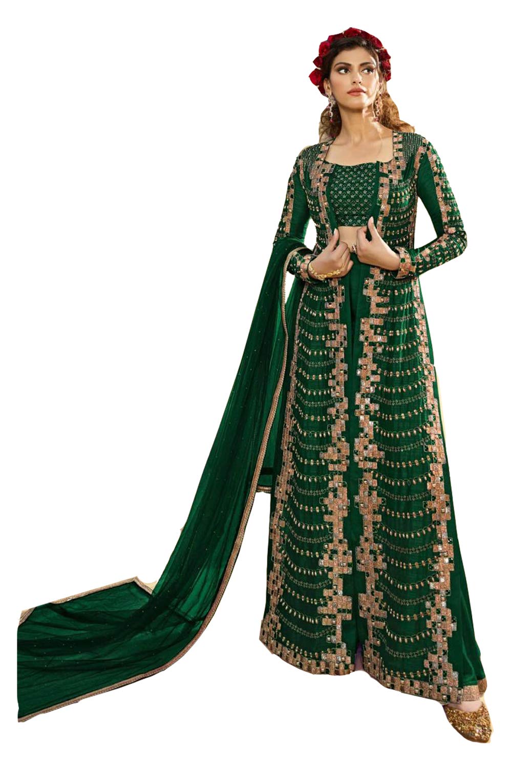 Indian Pakistani Women Girls Salwar Kameez Heavy Silk Traditional Embroidered Designer Bollywood Wedding Dress Material.ICW2705-1