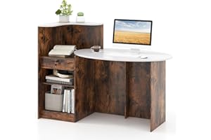 Tangkula Reception Desk, Front Counter Desk with Lockable Drawers, L Shaped Retail Counter with Oval Desktop, Checkout Computer Workstation for Salon Lobby Home Office