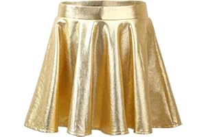 JEATHA Kids Girls Shiny Metallic Pleated Skirt with Built-in Shorts for Ballet Dance Party Costume