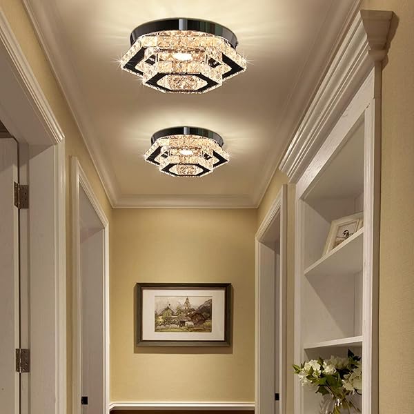 CXGLEAMING MODERN CHANDELIER CRYSTAL FLUSH MOUNT CEILING LIGHT LED PENDANT LAMP DIMMABLE CHANDELIER FOR DINING ROOM LIVING ROOM BEDROOM KITCHEN HALLWAY(REMOTE CONTROL)