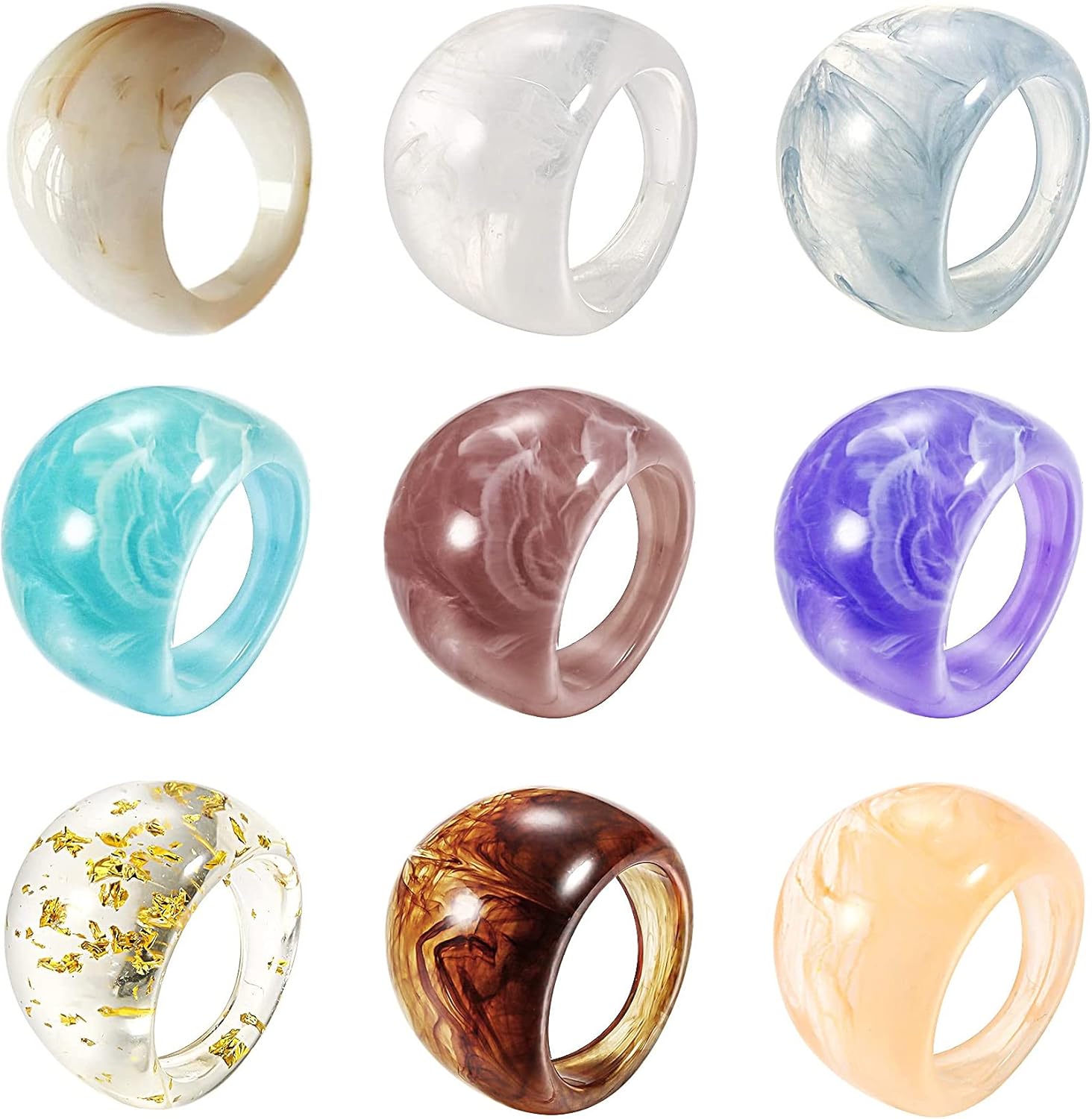 16 Pcs Chunky Y2K Rings Colorful Resin Acrylic Ring for Women Open