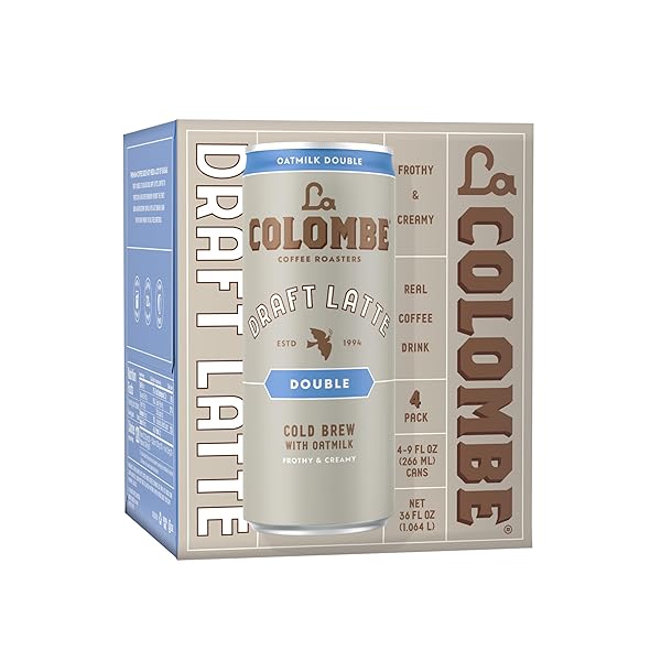 LA COLOMBE DOUBLE DRAFT LATTE WITH OATMILK – 9 FL. OZ. 4 PACK – 100% ARABICA BRAZILIAN COLD BREW COFFEE WITH NITROUS-INFUSED OATMILK, DAIRY-FREE VEGAN LATTE, 120MG NATURAL CAFFEINE