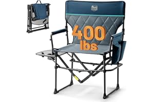 TIMBER RIDGE Aluminum Camping Directors Chair with Side Table Pocket, Portable Folding Chair, Heavy Duty Lawn Chair for Fishing Trip Picnic Concert Outdoor 400lbs, Navy