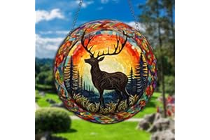 HOTIYOK Elk Deer Acrylic Stained Window Hanging Panels Wild Animal Forest Hand-Painted Ornaments for Window Christmas Thanksgiving Memorial Gift for Women Mom Grandma