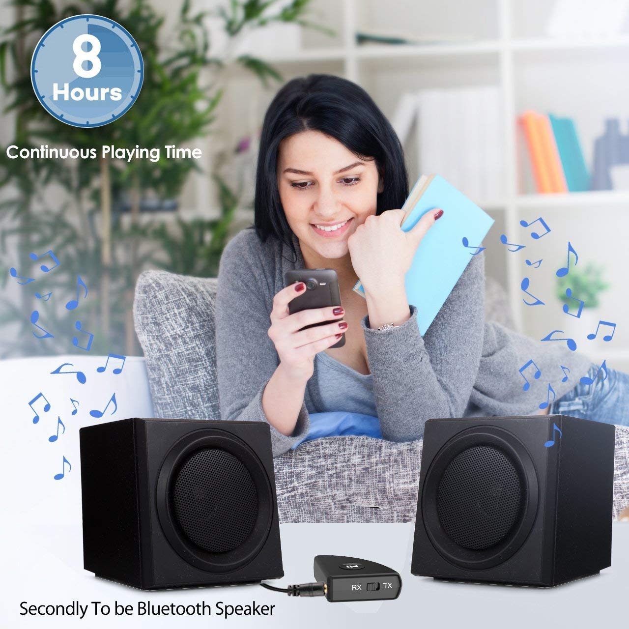 Blufree Bluetooth 4.2 Transmitter Receiver, 2-in-1 aptX Low Latency Wireless 3.5mm Audio Bluetooth AUX Adapter for TV / PC / MP3 / MP4, Home Sound System / Headphones / Speakers, Paired 2 Bluetooth Devices at Once (Volume Control)