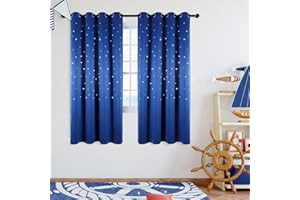 Anjee Blackout Star Curtains for Kids Room 2 Panels Set,Cutout Stars Romantic Starry Sky Space Theme Printed Windows Curtains 63 inches Length Boys Bedroom Living Room Drapes, Royal Blue,52 x 63 inch