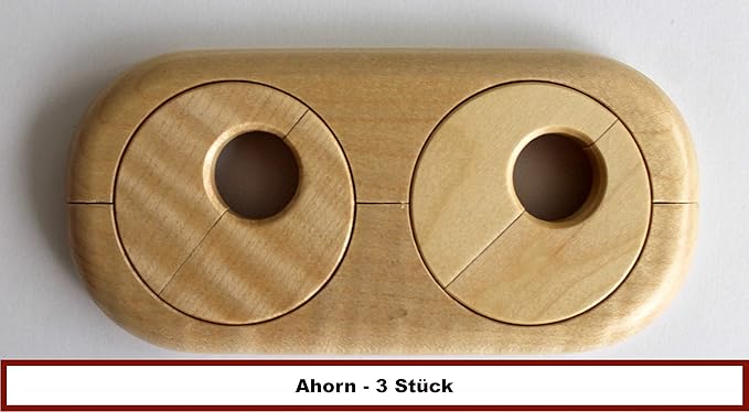 3 STÜCK Doppel-Rosette für Heizungsrohre, Rohrabstand variabel, Echtholz: Ahorn, Buche, Eiche, Kirsche, Nuss, Mahagoni, Abdec