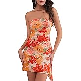 Milumia Women's Sexy Floral Strapless Mini Dress Ruched Asymmetrical Split Sunset Dresses
